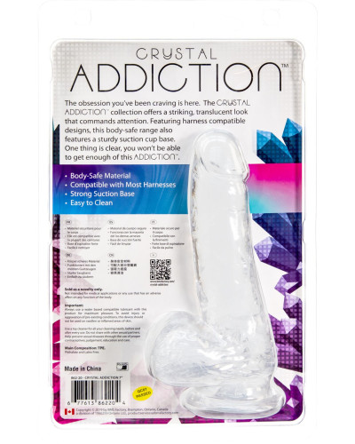 Прозорий фалоімітатор на присосці ADDICTION — Clear Dildo with Balls 7″, віброкуля в подарунок - Фото №5