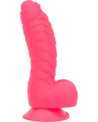 Ребристий фалоімітатор на присосці ADDICTION — Tom 7″ Dildo With Balls — Pink, віброкуля в подарунок - Фото №1