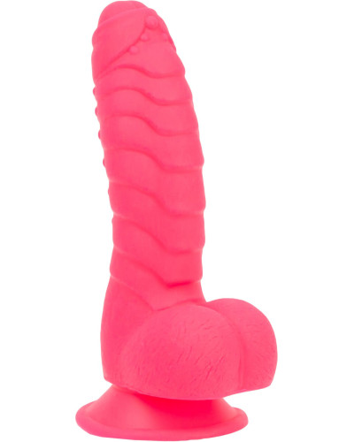 Ребристий фалоімітатор на присосці ADDICTION — Tom 7″ Dildo With Balls — Pink, віброкуля в подарунок - Фото №3