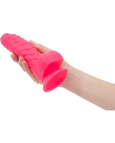 Ребристий фалоімітатор на присосці ADDICTION — Tom 7″ Dildo With Balls — Pink, віброкуля в подарунок - Фото №4