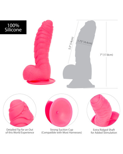 Ребристий фалоімітатор на присосці ADDICTION — Tom 7″ Dildo With Balls — Pink, віброкуля в подарунок - Фото №5