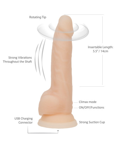 Фалоімітатор з вібрацією та ротацією Naked ADDICTION James 8″ Rotating & Vibrating Dong, пульт ДК - Фото №4