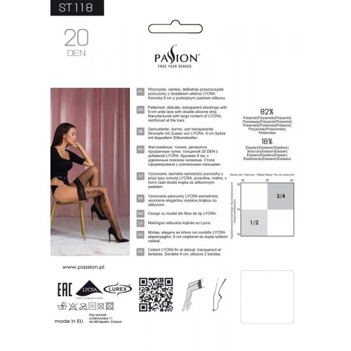 Чулки Passion ST118 1/2 black, на ажурной силиконовой резинке, с боковым вертикальным рисунком