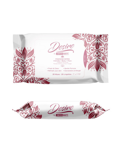 Жіночі очищувальні серветки для тіла та обличчя Desire by Swiss Navy Feminine Wipes 25 шт - Фото №1