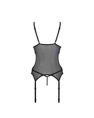 Корсет с подвязками и ажурным лифом Passion CHRISTA CORSET L/XL, black, стринги в комплекте - Фото №6