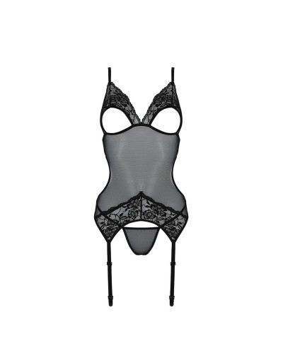Корсет с подвязками и ажурным лифом Passion CHRISTA CORSET XXL/XXXL, black, стринги в комплекте - Фото №5