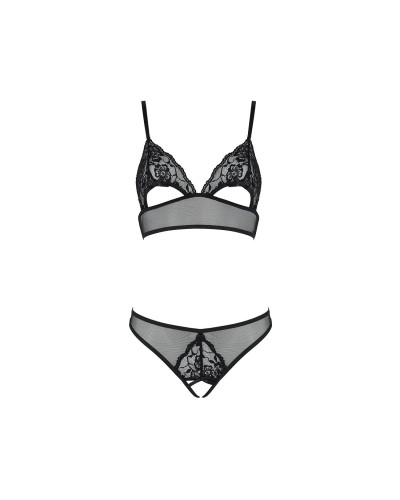 Комплект із бралету з ажурним ліфом та відкритими трусиками Passion CHRISTA SET Open Bra L/XL black - Фото №3