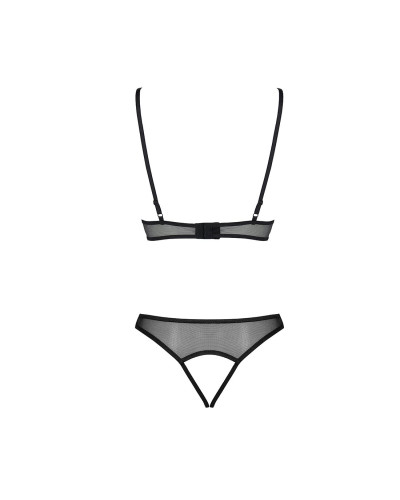 Комплект із бралету з ажурним ліфом та відкритими трусиками Passion CHRISTA SET Open Bra L/XL black - Фото №4