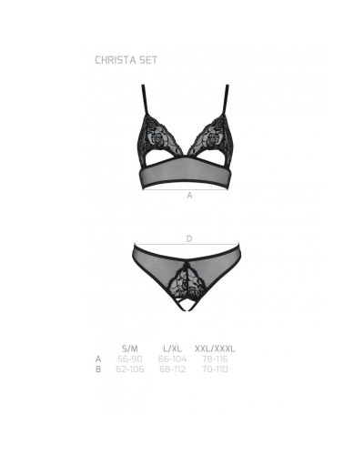 Комплект із бралету з ажурним ліфом та відкритими трусиками Passion CHRISTA SET Open Bra L/XL black - Фото №5