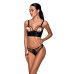 Комплект из эко-кожи с люверсами и ремешками Passion MALWIA BIKINI S/M, black, бра и трусики - Фото №1