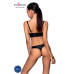 Комплект из эко-кожи с люверсами и ремешками Passion MALWIA BIKINI S/M, black, бра и трусики - Фото №2
