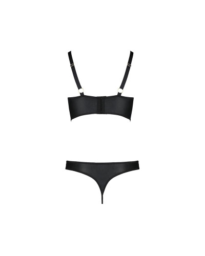Комплект з екошкіри з люверсами та ремінцями Passion MALWIA BIKINI XXL/XXXL, black, бра та трусики - Фото №4
