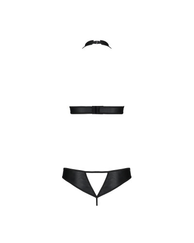 Комплект відкритий топ та трусики з екошкіри з люверсами Passion MALWIA SET with Open Bra L/XL black - Фото №4