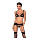 Комплект из эко-кожи Passion MILEY SET L/XL, black, трусики, бюстгальтер, пояс для чулок - Фото №1