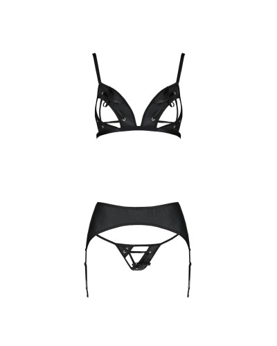 Комплект из эко-кожи Passion MILEY SET L/XL, black, трусики, бюстгальтер, пояс для чулок - Фото №3