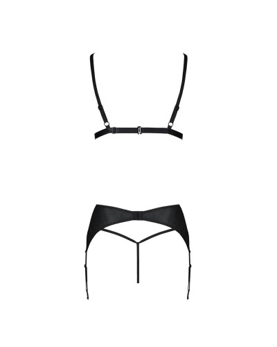 Комплект из эко-кожи Passion MILEY SET L/XL, black, трусики, бюстгальтер, пояс для чулок - Фото №4