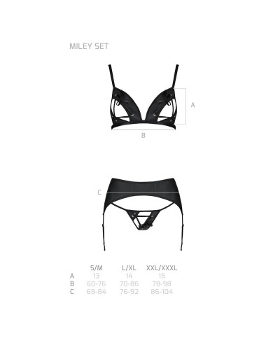 Комплект з екошкіри Passion MILEY SET XXL/XXXL, black, трусики, бюстгальтер, пояс для панчіх - Фото №5