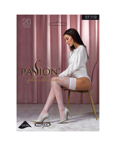 Чулки Passion ST119 1/2 white, ажурная силиконовая резинка с цветочным декором и люрексовой нитью - Фото №3