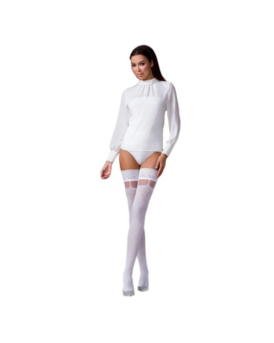 Панчохи Passion ST121 1/2 white на ажурній силіконовій резинці з квітковим орнаментом і вертикальним - Фото №3