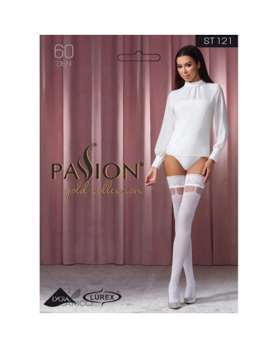 Панчохи Passion ST121 1/2 white на ажурній силіконовій резинці з квітковим орнаментом і вертикальним - Фото №5