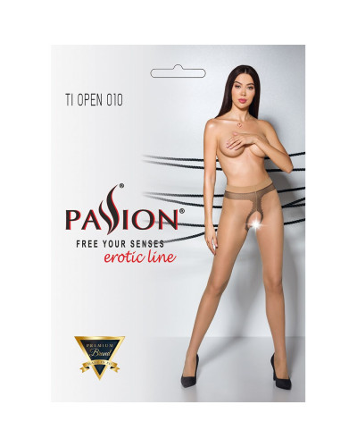 Телесные колготки с открытым доступом, контрастная линия Passion TIOPEN 010 5 (20 den), beige - Фото №5