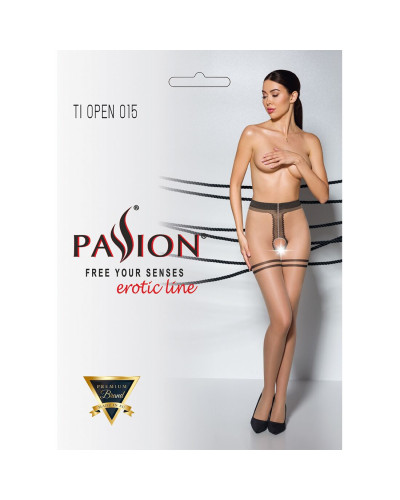 Тілесні колготки з доступом, контрастна подвійна резинка Passion TIOPEN 015 3/4 (20 den) beige - Фото №5