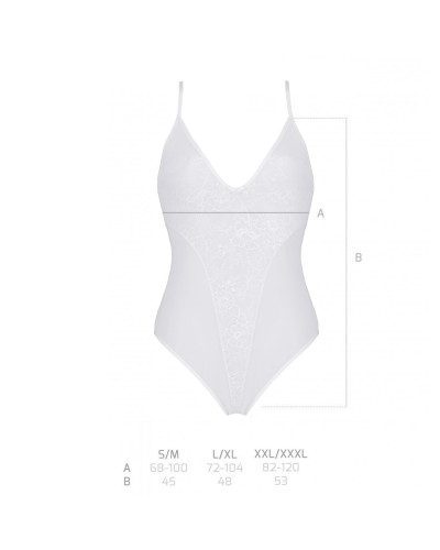 Боді з ажурним декором та відкритим кроком Passion URSULA BODY S/M, white - Фото №5