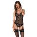 Корсет із пажами, трусики з ажурним декором та відкритим кроком Passion URSULA CORSET XXL/XXXL black - Фото №1