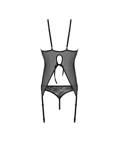 Корсет із пажами, трусики з ажурним декором та відкритим кроком Passion URSULA CORSET XXL/XXXL black - Фото №5