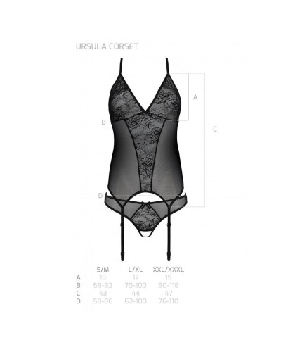 Корсет із пажами, трусики з ажурним декором та відкритим кроком Passion URSULA CORSET XXL/XXXL black - Фото №6