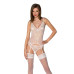 Корсет із пажами, трусики з ажурним декором та відкритим кроком Passion URSULA CORSET L/XL, white - Фото №1