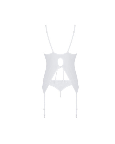 Корсет із пажами, трусики з ажурним декором та відкритим кроком Passion URSULA CORSET L/XL, white - Фото №4