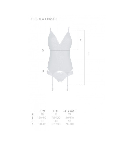 Корсет із пажами, трусики з ажурним декором та відкритим кроком Passion URSULA CORSET L/XL, white - Фото №5