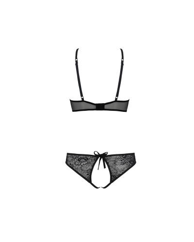 Комплект: бра, трусики с ажурным декором и открытым шагом Passion URSULA SET S/M, black - Фото №4