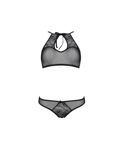 Комплект: бра, трусики з ажурним декором та відкритим кроком Passion URSULA SET XXL/XXXL, black - Фото №3