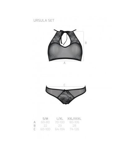 Комплект: бра, трусики з ажурним декором та відкритим кроком Passion URSULA SET XXL/XXXL, black - Фото №5