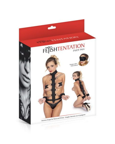 Регульований ремінь для шиї і зап'ясть Fetish Tentation Harness Straps for Neck з маскою на очі - Фото №3