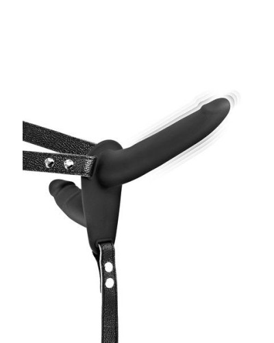 Двойной страпон с вибрацией Fetish Tentation Vibrating Strap-On with Double Dildo Black - Фото №1