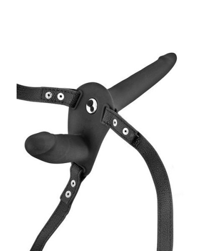 Двойной страпон с вибрацией Fetish Tentation Vibrating Strap-On with Double Dildo Black - Фото №2