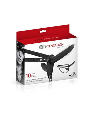 Двойной страпон с вибрацией Fetish Tentation Vibrating Strap-On with Double Dildo Black - Фото №3