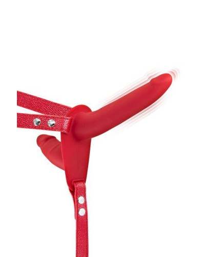 Двойной страпон с вибрацией Fetish Tentation Vibrating Strap-On with Double Dildo Red - Фото №1
