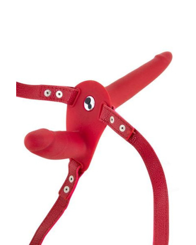 Двойной страпон с вибрацией Fetish Tentation Vibrating Strap-On with Double Dildo Red - Фото №2