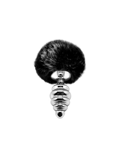 Металева анальна пробка Кролячий хвостик Alive Fluffy Twist Plug M Black, діаметр 3,4 см - Фото №1