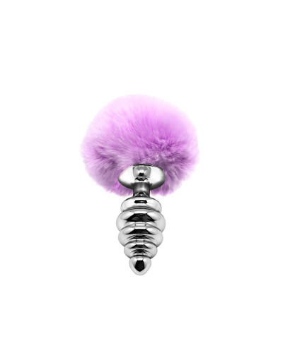 Металлическая анальная пробка Кроличий хвостик Alive Fluffy Twist Plug M Purple, диаметр 3,4 см - Фото №1
