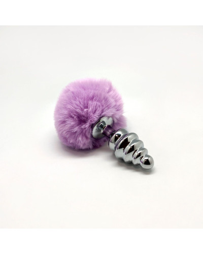 Металлическая анальная пробка Кроличий хвостик Alive Fluffy Twist Plug M Purple, диаметр 3,4 см - Фото №2