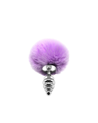 Металева анальна пробка Кролячий хвостик Alive Fluffy Twist Plug S Purple, діаметр 2,9 см - Фото №1