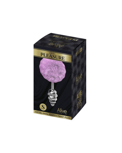 Металева анальна пробка Кролячий хвостик Alive Fluffy Twist Plug S Purple, діаметр 2,9 см - Фото №2