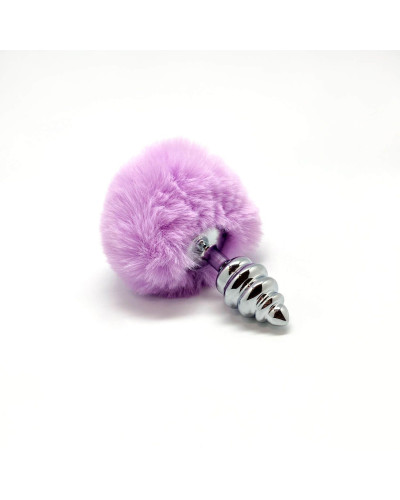 Металева анальна пробка Кролячий хвостик Alive Fluffy Twist Plug S Purple, діаметр 2,9 см - Фото №3