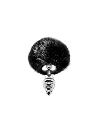Металлическая анальная пробка Кроличий хвостик Alive Fluffy Twist Plug S Black, диаметр 2,9 см - Фото №1