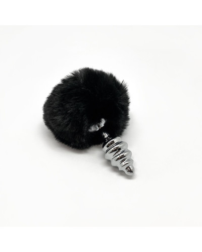 Металлическая анальная пробка Кроличий хвостик Alive Fluffy Twist Plug S Black, диаметр 2,9 см - Фото №2